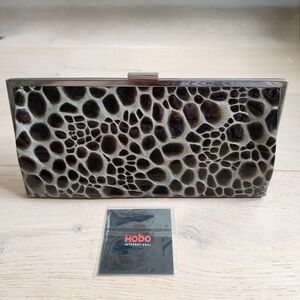 HOBO Patent Black And Silver Metallic Animal Print Clutch